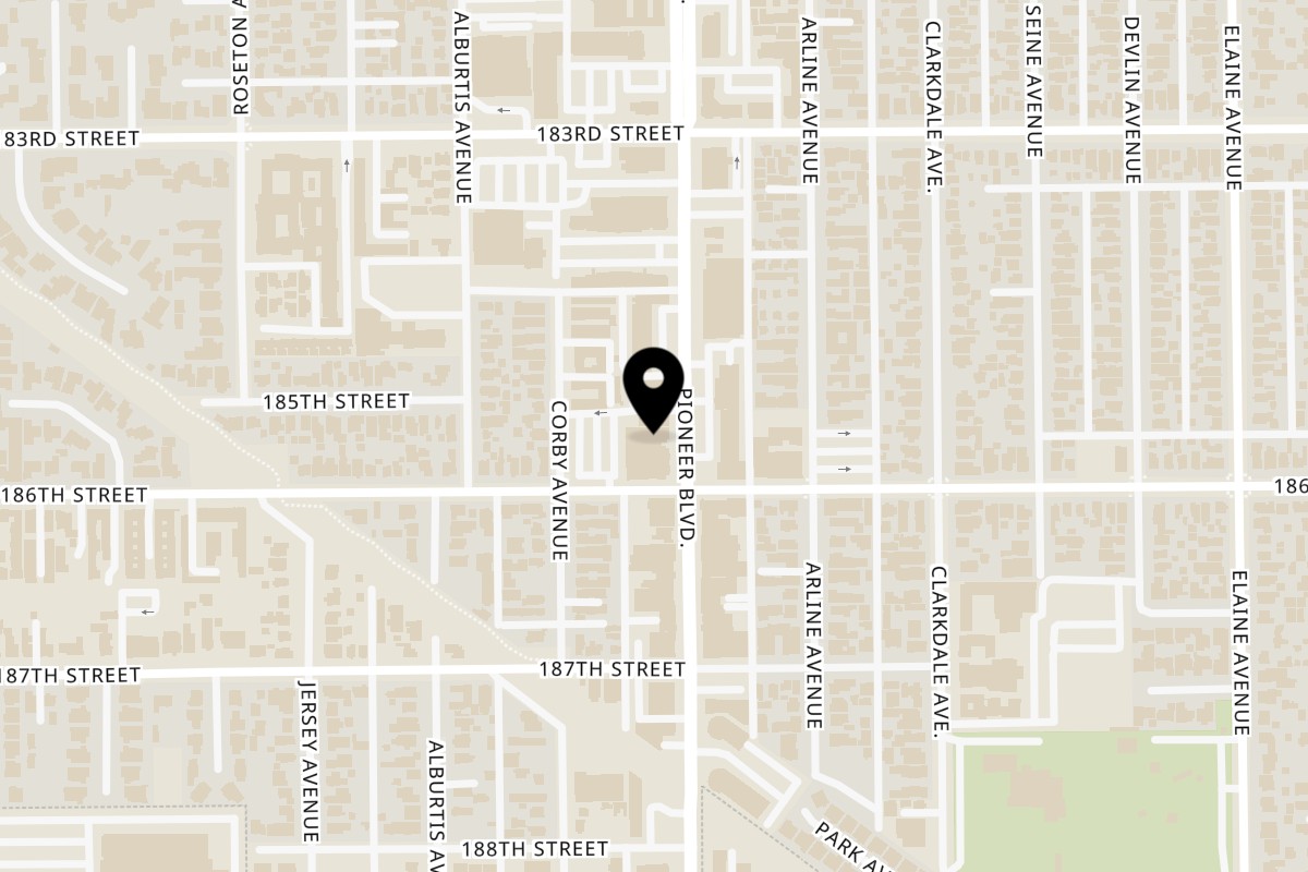 Map showing the location of Pista House Artesia on 18521 Pioneer Boulevard in Artesia